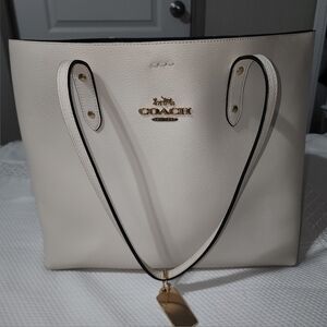 Coach Cream Leather Tote with Gold Accents